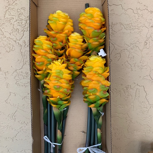 SALE! THREE 28” Yellow Beehive Ginger QUALITY Tropical Artificial Flower - Picture 2 of 9
